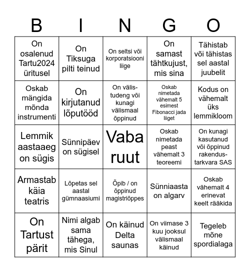 Leia keegi, kes/kelle... Bingo Card