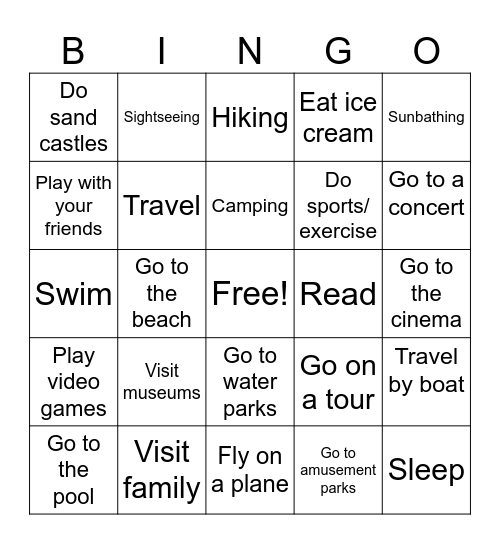 What did on vacations? Bingo Card