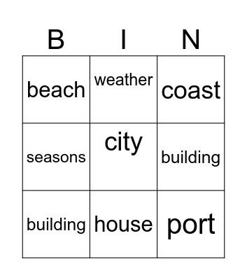 Year 1 Geography Bingo Card