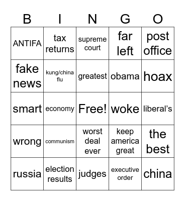 Bullshit Bingo Trump Bingo Card