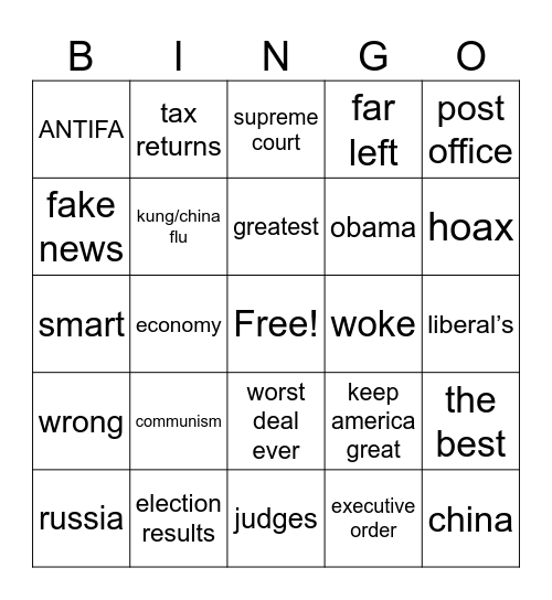 Bullshit Bingo Trump Bingo Card