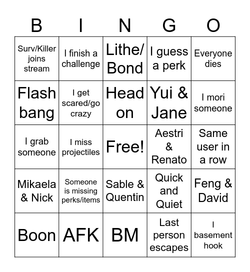 DBD BINGO! (Killer) Bingo Card
