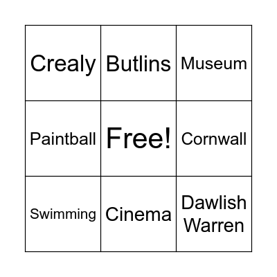 Staycation Bingo Card