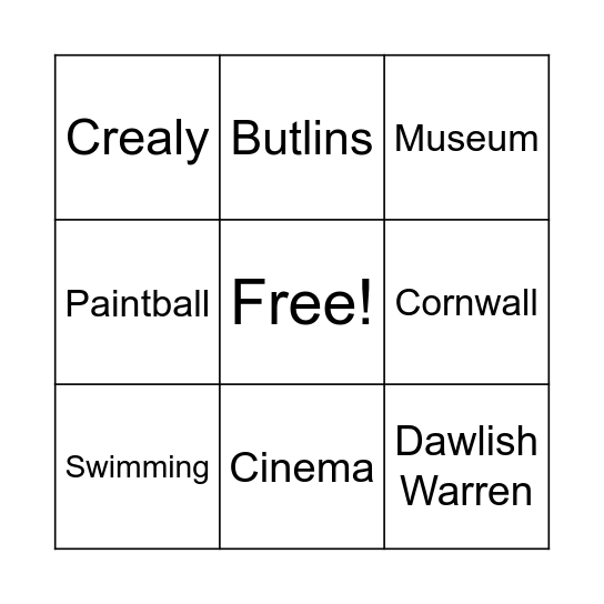 Staycation Bingo Card