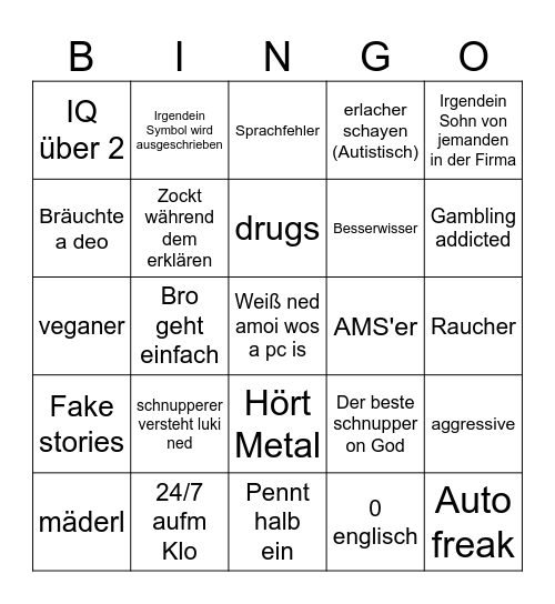 schnupperer bingo Card
