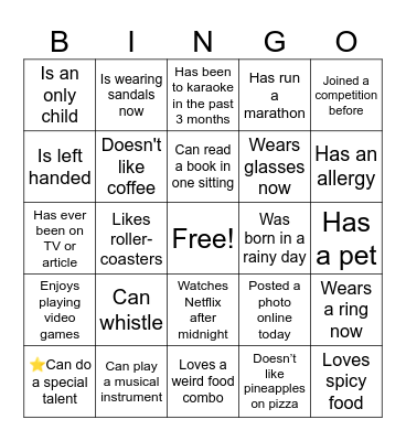 Get to Know Bingo Card