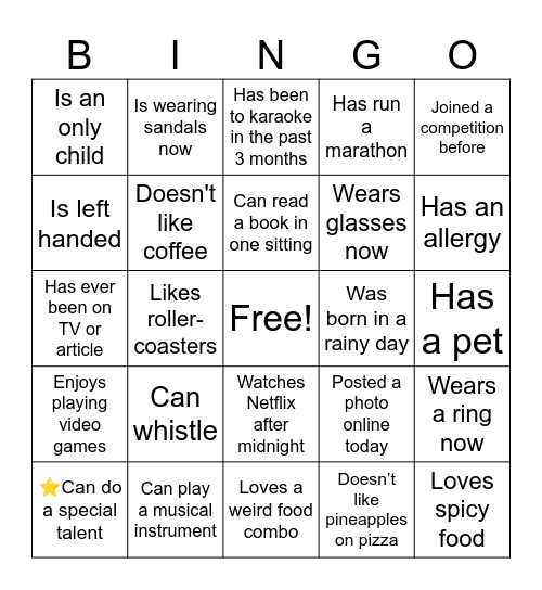 Get to Know Bingo Card