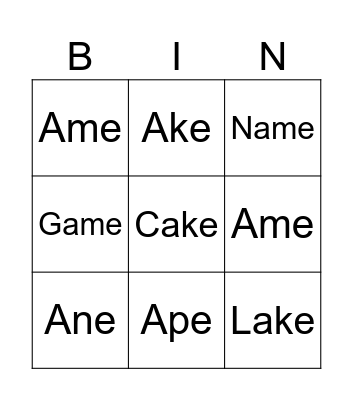 Phonics Bingo Card