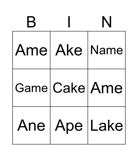 Phonics Bingo Card