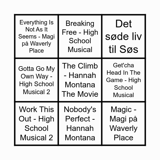 Disney Channel Musikbanko Bingo Card