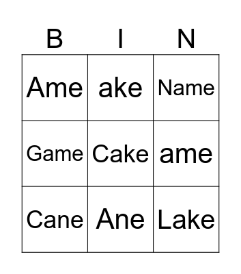 Phonics Bingo Card