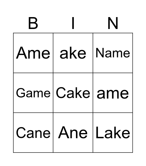 Phonics Bingo Card