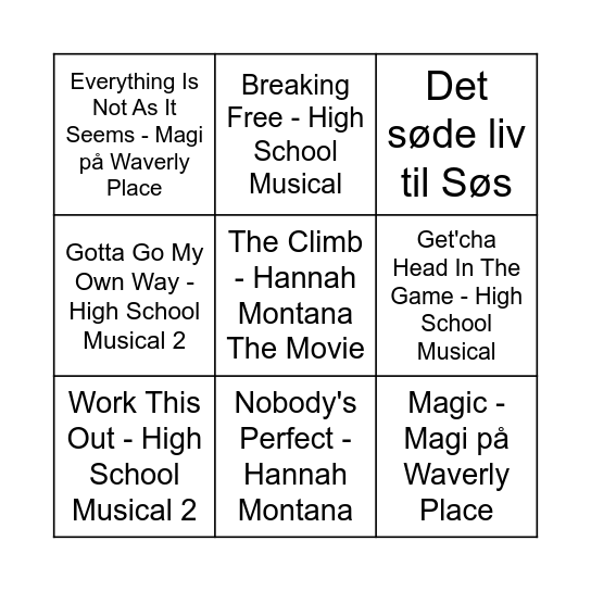 Disney Channel Musikbanko Bingo Card