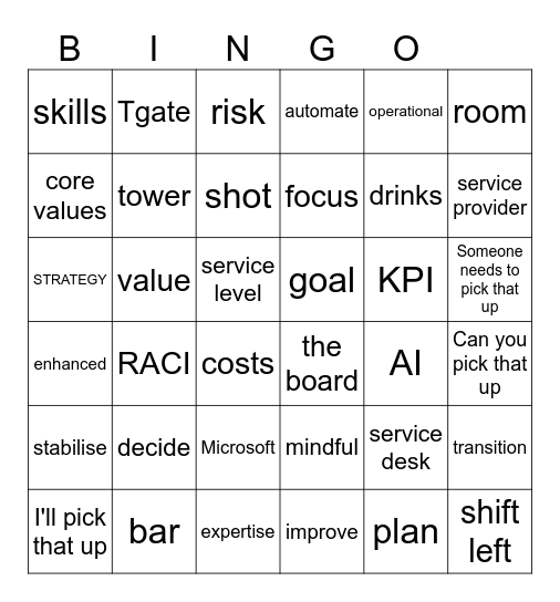 IT Strategy Away Day Bingo Card