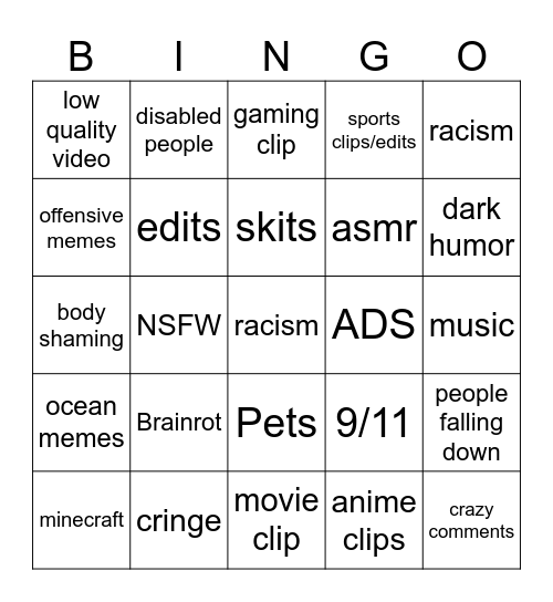 instagram bingo Card