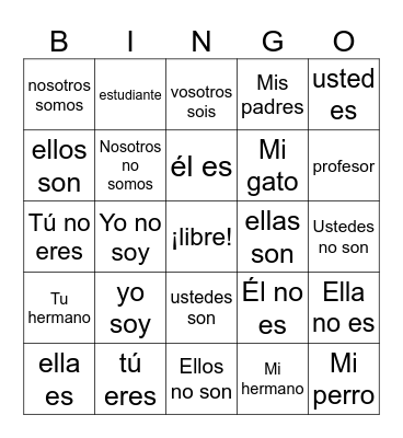 SER Spanish 8 Bingo Card