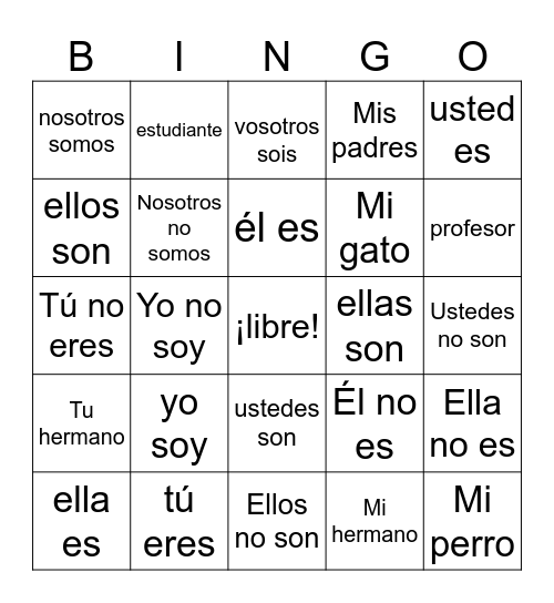 SER Spanish 8 Bingo Card