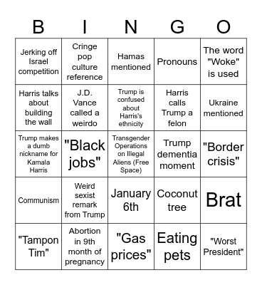 Debate night bingo Card