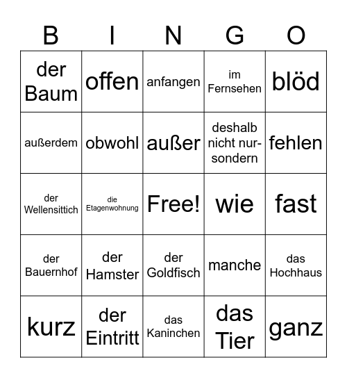 Woordbingo 1.1 3e klas Kapitel 1 Bingo Card