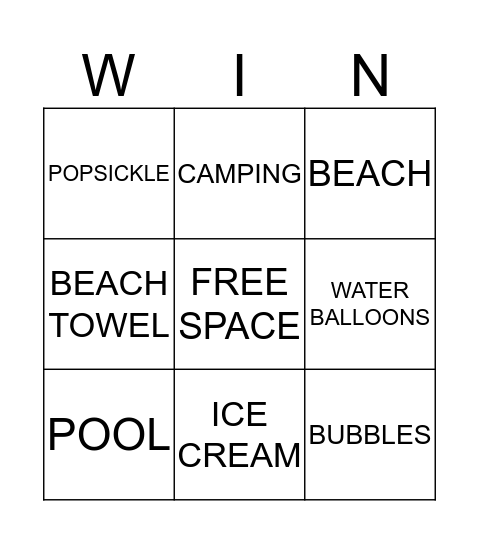 SUMMER FUN! Bingo Card