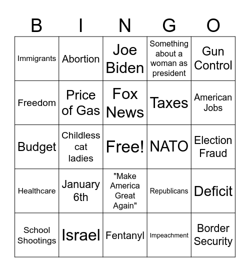 Sept. 10, 2024 Harris-Trump Presidential Debate Bingo Card