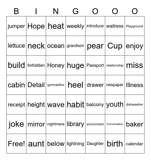 Untitled Bingo Card