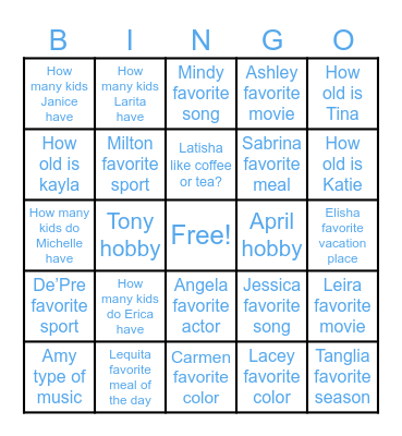 Knowing your coworker Bingo Card