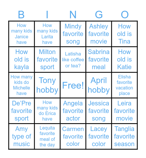 Knowing your coworker Bingo Card