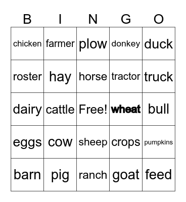 BARNYARD Bingo Card