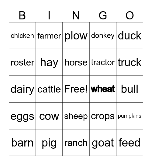 BARNYARD Bingo Card