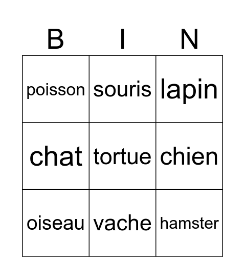 Les animaux domestiques :) Bingo Card