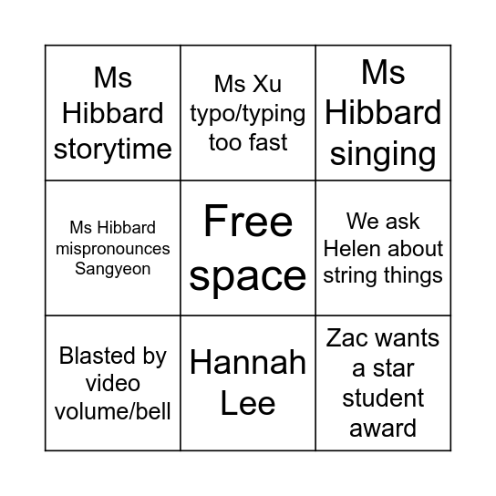 Class of 2024 Music 2 Bingo Card