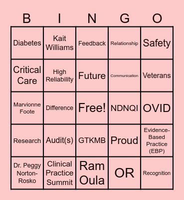 Nurse Leadership Team Bingo Card