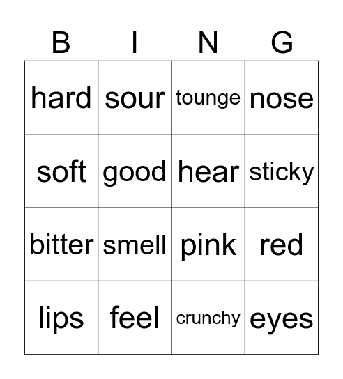 five senses Bingo Card