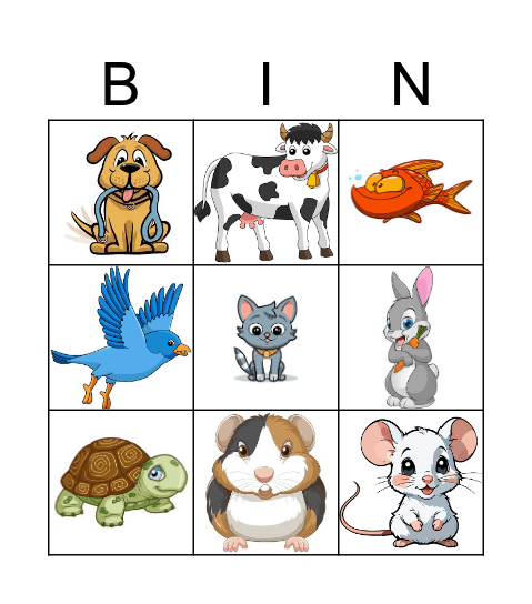 Les animaux domestiques Bingo Card