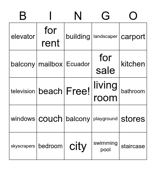 Apartments Bingo Card