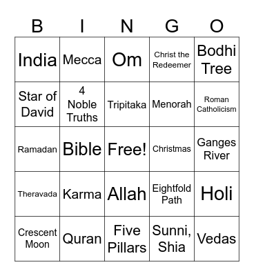 World Religions Bingo Card
