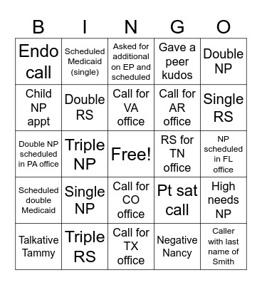 Wacky Wednesday Bingo Card