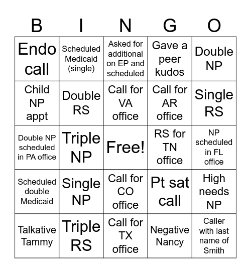 Wacky Wednesday Bingo Card