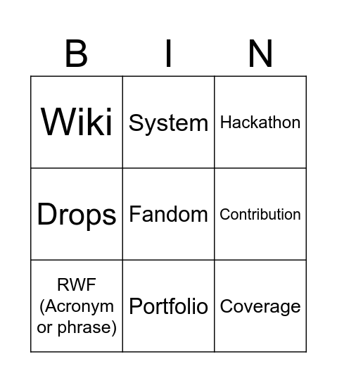 Product Bingo Card