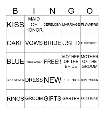 THE WEDDING Bingo Card