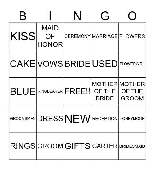 THE WEDDING Bingo Card