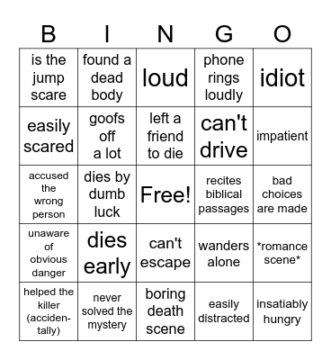 "It Was ME!" Horror Movie Edition Bingo Card