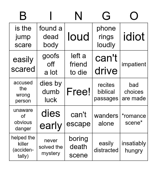 "It Was ME!" Horror Movie Edition Bingo Card