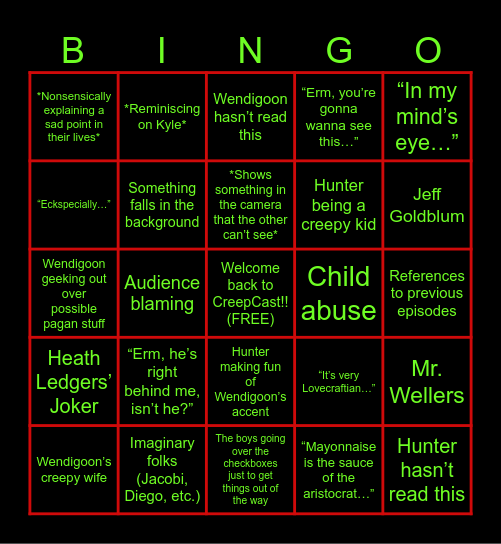 CREEPCAST Bingo Card