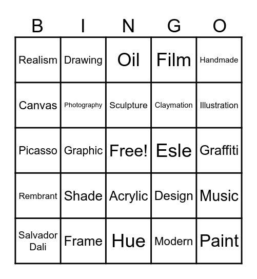 Art Bingo Card