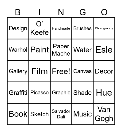 Art Bingo Card