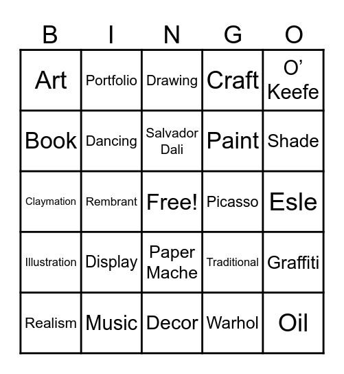 Art Bingo Card