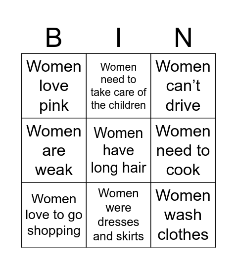 social pressures that lie on women Bingo Card