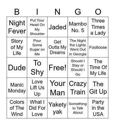 Music Bingo Card